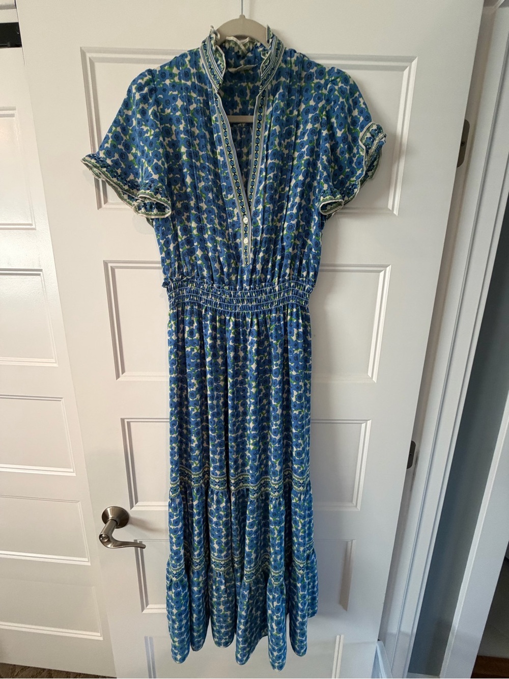 Max Studio Blue Green Floral Tiered Maxi Dress